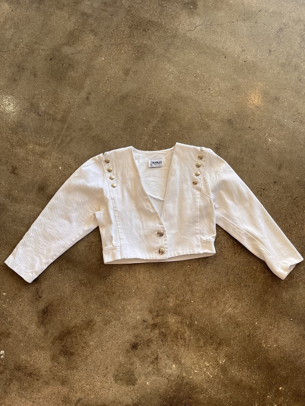 Banjo Woman's Ivory Cropped Jacket with Silver Buttons